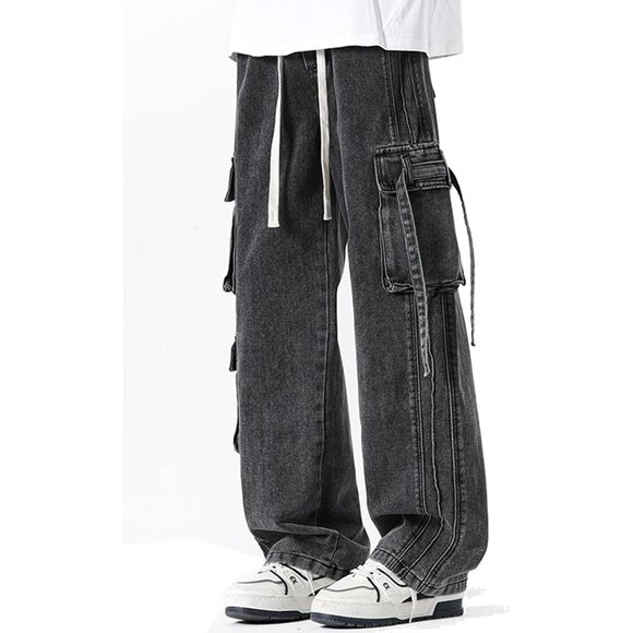Versatile Women's Cargo Jeans - Baggy Wide Leg, Vintage Look, All-Season Fit - Picture 3 of 5